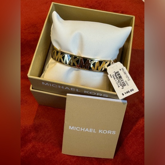 MICHAEL KORS MK Logo •Black & Gold• Bangle Bracelet New w Tags - Picture 1 of 7